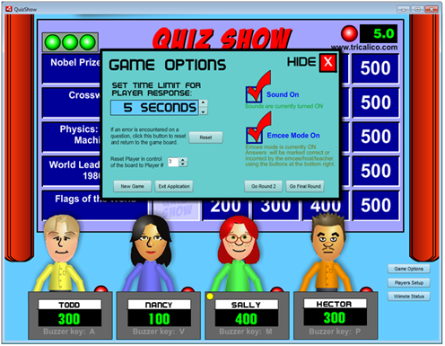 Game management screenshot for QuizShow