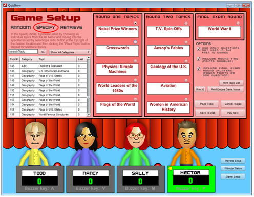 Game setup screen of QuizShow